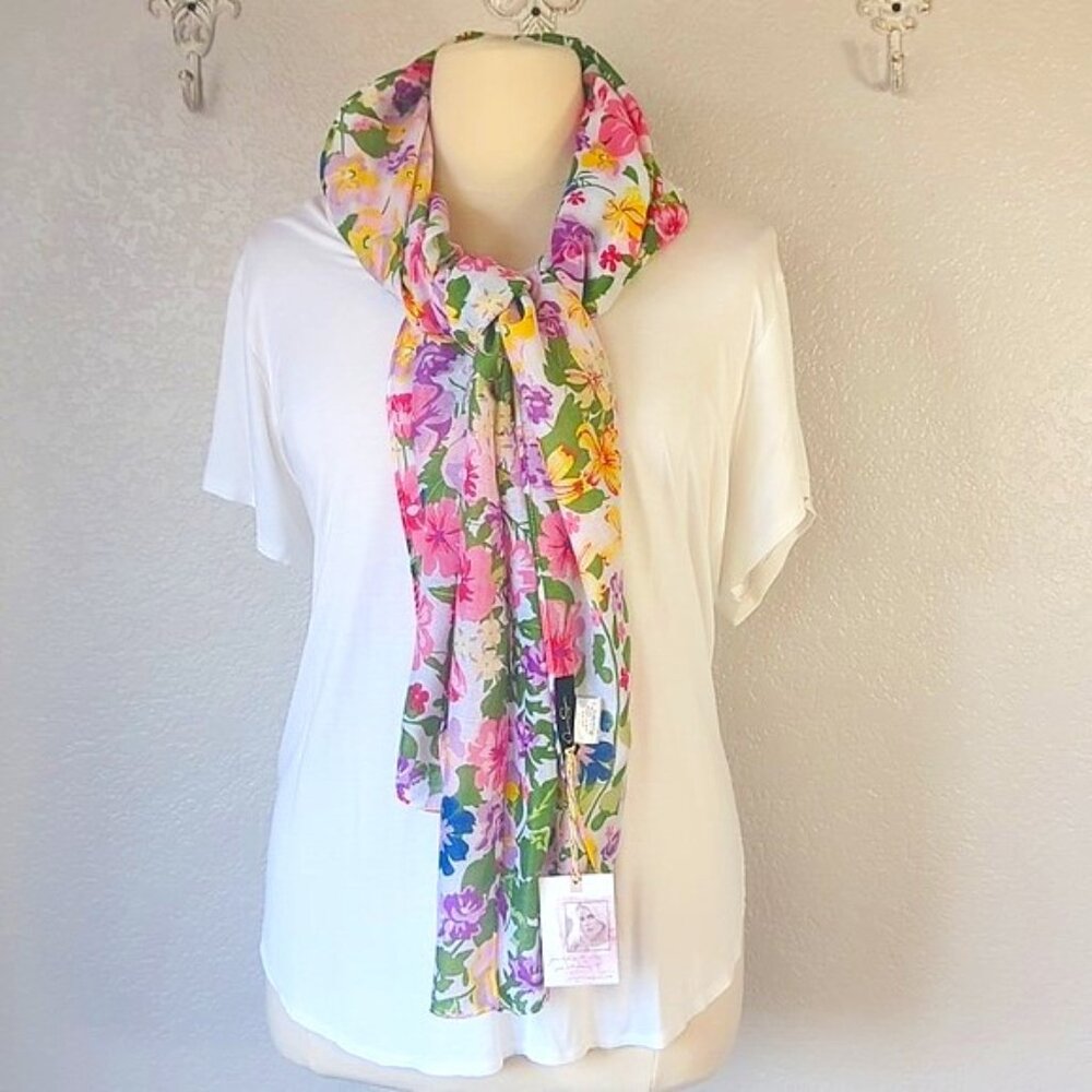 Jessica Simpson Size 72" x 29" Rectangle Scarf Pink Multicolored Florals
